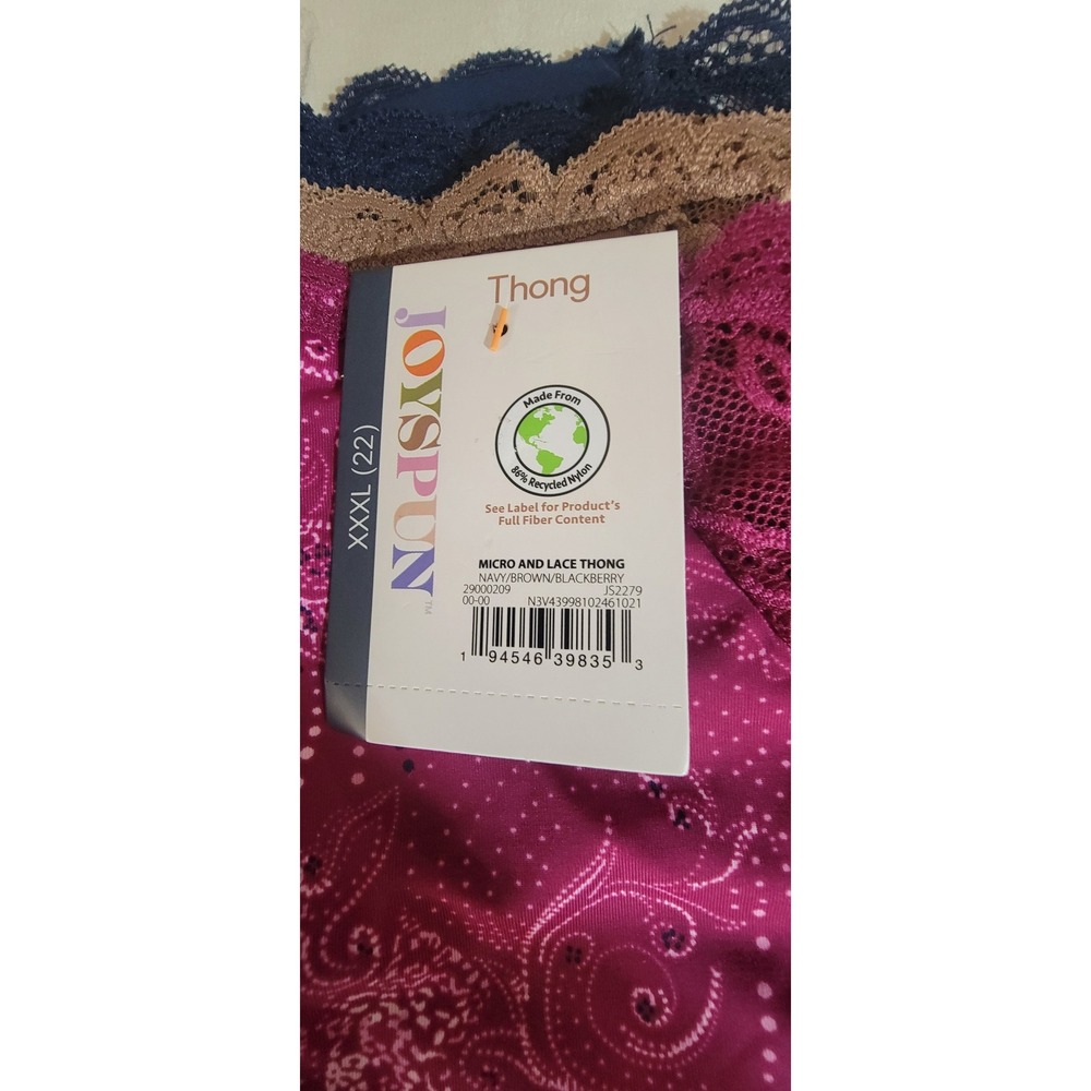 Joyspun Thong Micro and‎ Lace, Navy, Borwn, Blackberry Size 3XL